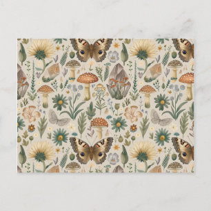 Blume Pilze und Schmetterling Vintage Muster Feiertagspostkarte