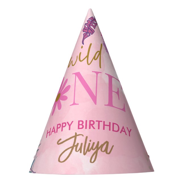 Blume pink 1. Geburtstag Partyhütchen (Vorderseite)