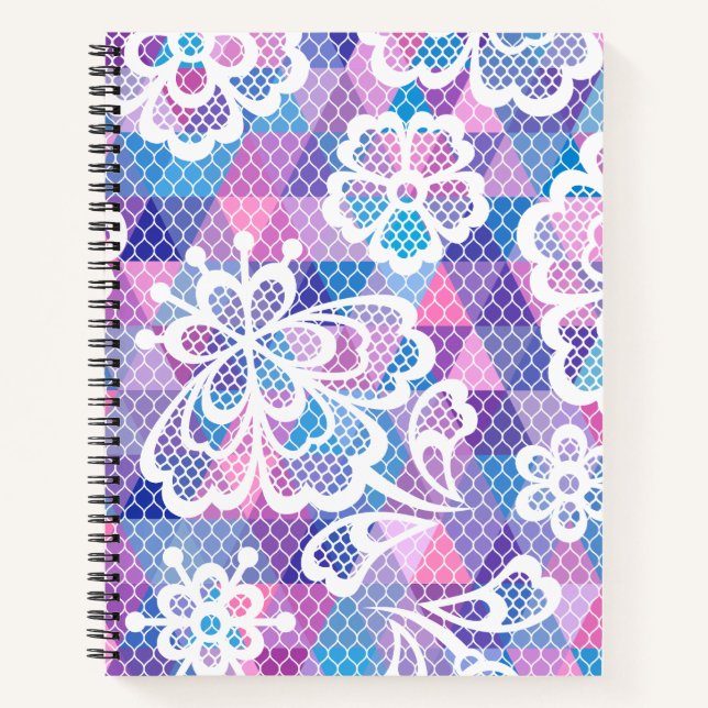 Blume Pink Blue Spiral Notebook Notizbuch (Vorderseite)