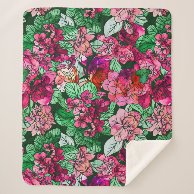 Blume Pink Garden Floral Muster Sherpadecke (Vorderseite)