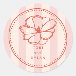 Blume Pink Tropical Stripe Wedding Runder Aufkleber