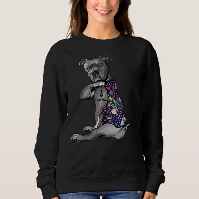 Blume Pitbull I Liebe Mama Pitbull Tattoo Mütter D Sweatshirt (Vorderseite)