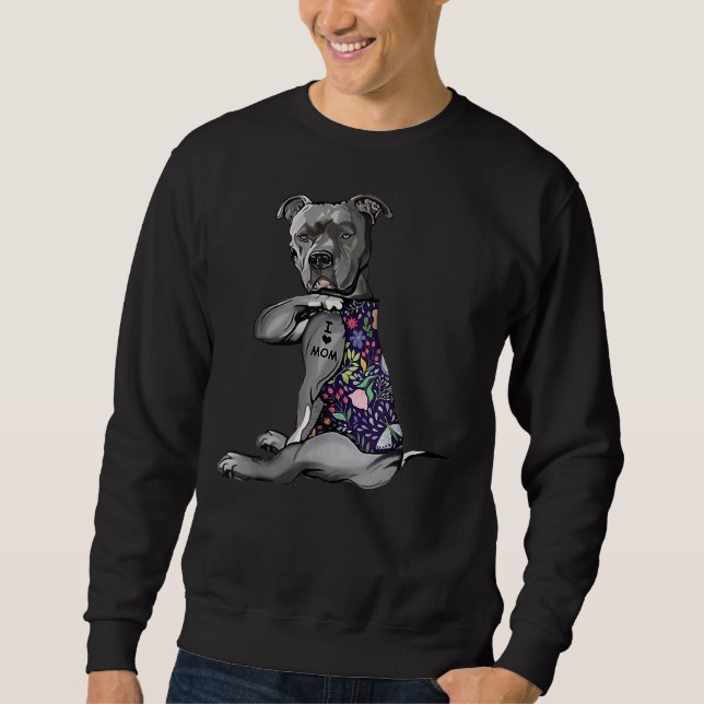 Blume Pitbull I Liebe Mama Pitbull Tattoo Mütter D Sweatshirt (Vorderseite)