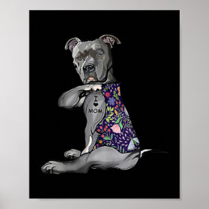 Blume PitBull I Liebe Mama Pitbull Tattoo Poster