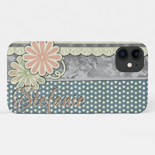 Blume, Polka Dots & Lace (grün) Case-Mate iPhone Hülle (Rückseite (Horizontal))