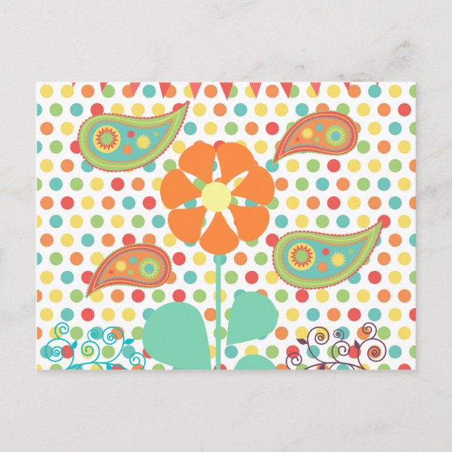 Blume Polka Dots Paisley Spring Whimsical Geschenk Postkarte (Vorderseite)