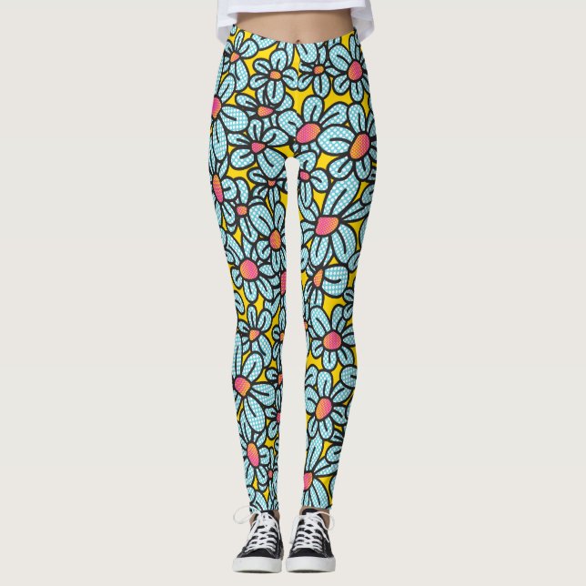 Blume Pop (gelb) Leggings (Vorderseite)