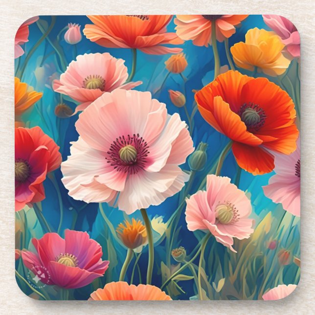 Blume Poppy, mehrfarbig, Garden-47567 Getränkeuntersetzer (Vorderseite)