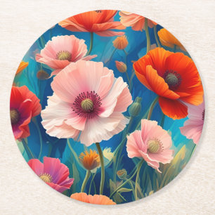 Blume Poppy, mehrfarbig, Garden-47567 Runder Pappuntersetzer
