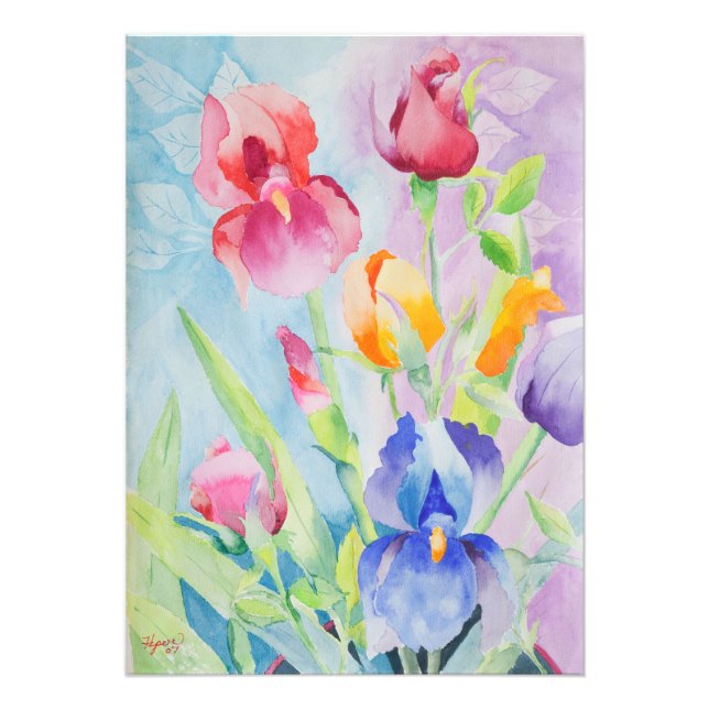Blume Poster Iris und Tulissen Aquarell (Vorne)