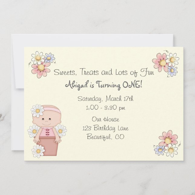 Blume Pot Baby 1. Geburtstag Einladungen für Mädch (Vorderseite)
