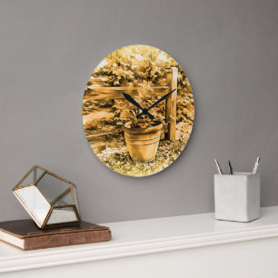 Blume Pot by the Fence Wall Clock Große Wanduhr