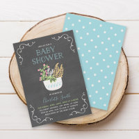 Blume Pot Chalkboard Blue Baby Dusche Einladung