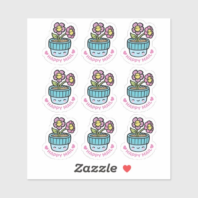 Blume Pot Happy Mail Custom Cut Vinyl Sticker (Blatt)