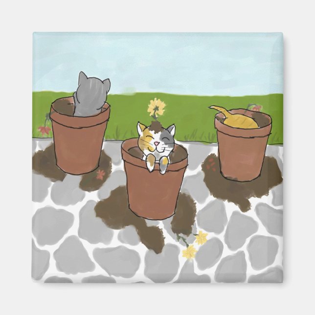 Blume Pot Kittens Magnet (Vorne)