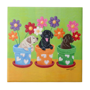 Blume Pot Labrador Welpen Fliese