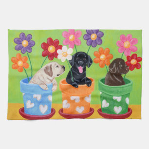 Blume Pot Labrador Welpen Malerei Handtuch