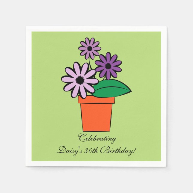 Blume Pot Lila Daisies Personalisiert Serviette (Vorderseite)