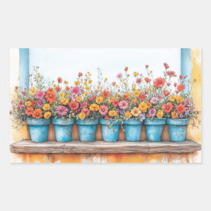 Blume Pots Illustration Pastellfarbe Zeichnend Rechteckiger Aufkleber