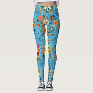 Blume-Pots-Muster in mehreren Farben. Schwarz L Bl Leggings