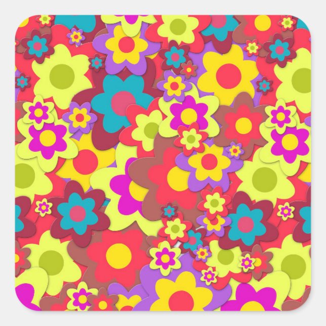 Blume Power 60er-Hippy Quadratischer Aufkleber (Vorderseite)
