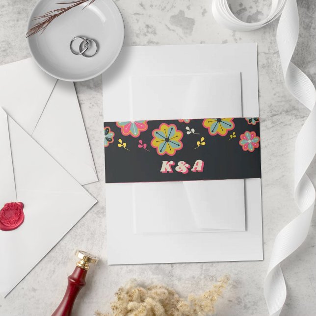 Blume Power 70er Retro Groovy Hochzeit Einladungsbanderole (Von Creator hochgeladen)