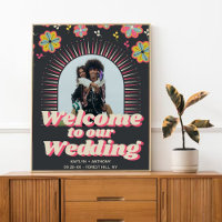 Blume Power 70er Retro Groovy Hochzeit Willkommen