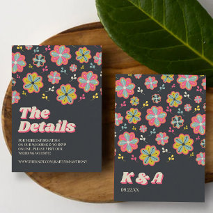 Blume Power 70er Retro Groovy Hochzeitsdetails Begleitkarte