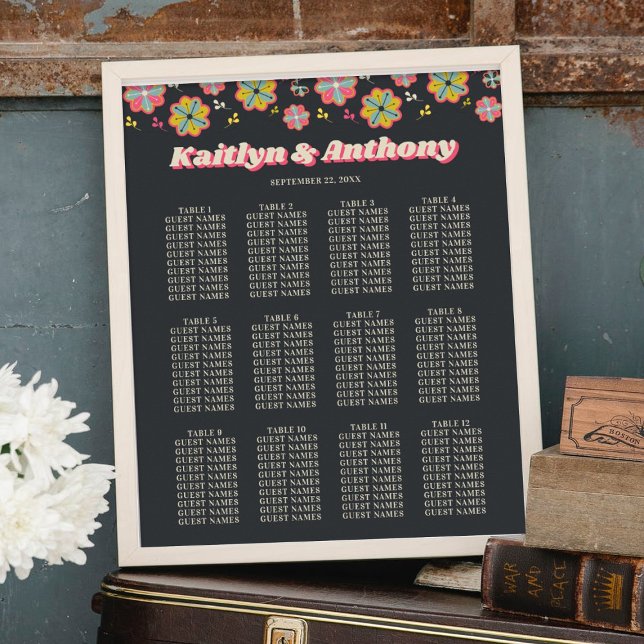 Blume Power 70er Retro Groovy Hochzeitssitze Poster (Von Creator hochgeladen)