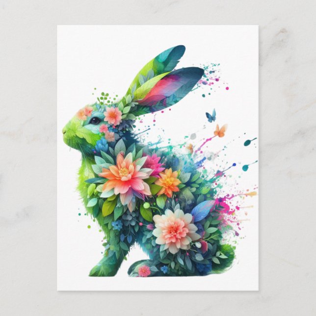 Blume Power Bunny Rabbit Postkarte (Vorderseite)