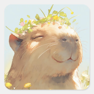 Blume Power Capybara Quadratischer Aufkleber