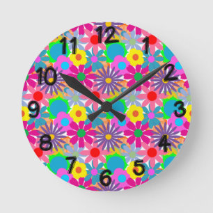 Blume Power der 1970er Jahre Runde Wanduhr
