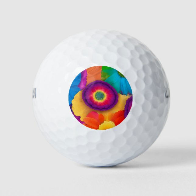 Blume Power: Ein lebendiges und farbenfrohes Blume Golfball (Vorderseite)