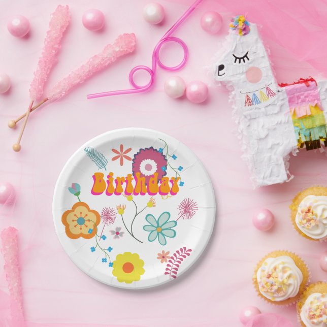 Blume Power farbenfroh rosa Pappteller (Party)
