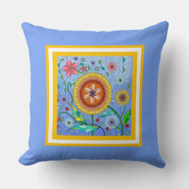 Blume Power! Farbenfrohe bemalte Blume auf blau Kissen