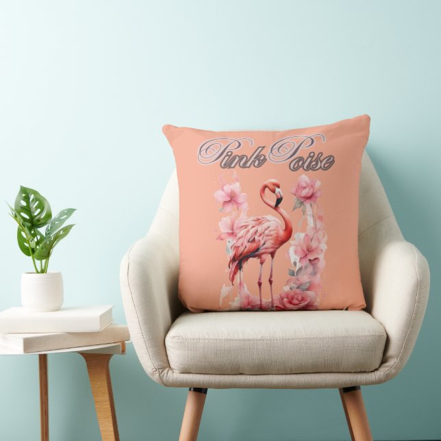 Blume Power Flamingo | Rosa Aquarellkunst Kissen (Stuhl )