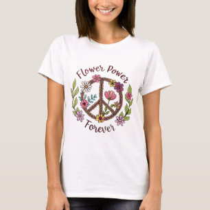 Blume Power Forever Peace Sign 70er T-Shirt