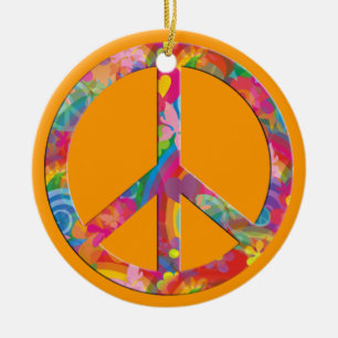 Blume Power Frieden orange Keramikornament