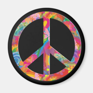 Blume Power Frieden   schwarz Magnet