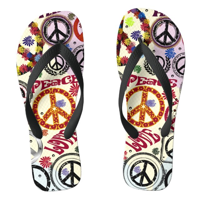 Blume Power Frieden und Liebe Hippie Flip Flops (Fußbett)