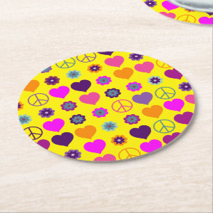 Blume Power HerzfriedenPattern + Ihr Backgr. Runder Pappuntersetzer