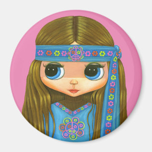Blume Power Hippie Chick Headband Big Eyes Niedlic Magnet