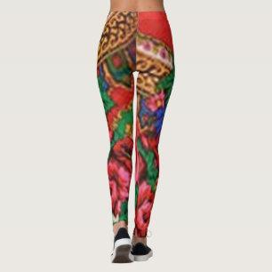 Blume Power in dunkelroten und gemischten Grüntöne Leggings