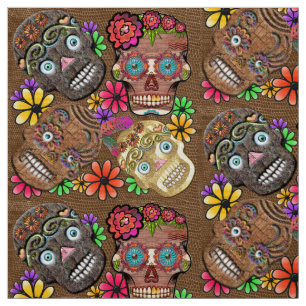 Blume Power Mexican Sugar Skulls Stoff