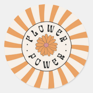 Blume Power mit Psychedelic Orange Rays Runder Aufkleber