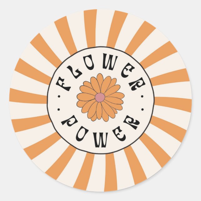 Blume Power mit Psychedelic Orange Rays Runder Aufkleber (Vorderseite)