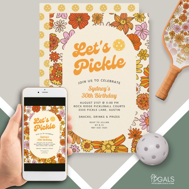 Blume Power Muster Pickleball Party Einladung (Von Creator hochgeladen)