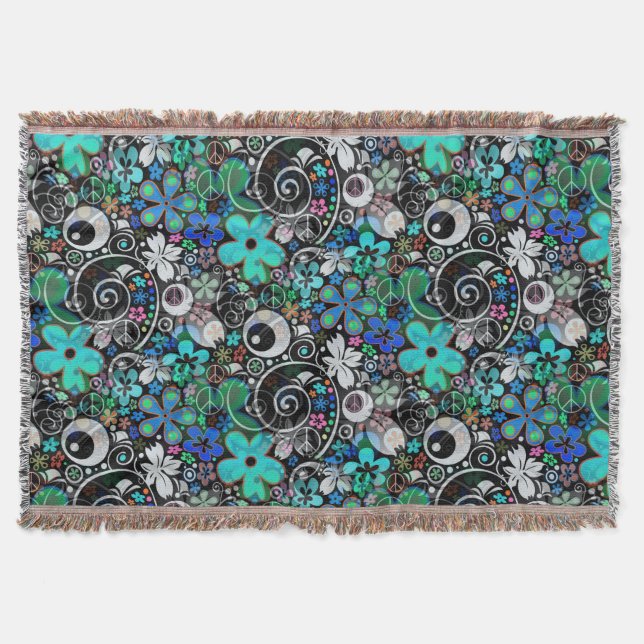 BLUME POWER OCEAN BLUE Muster + Ihre Idee Decke (Vorderseite)