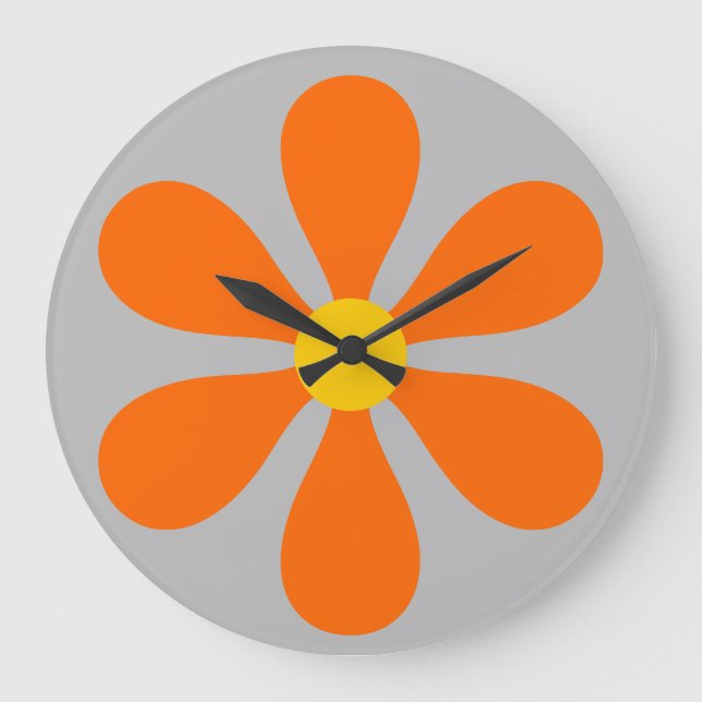 Blume Power - orange Große Wanduhr (Vorderseite)