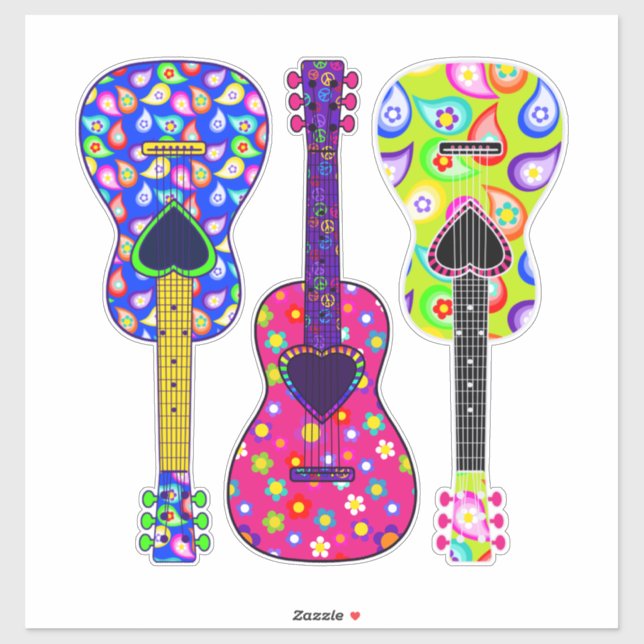 Blume Power | Painted Guitars | Boho Hippie Aufkleber (Blatt)